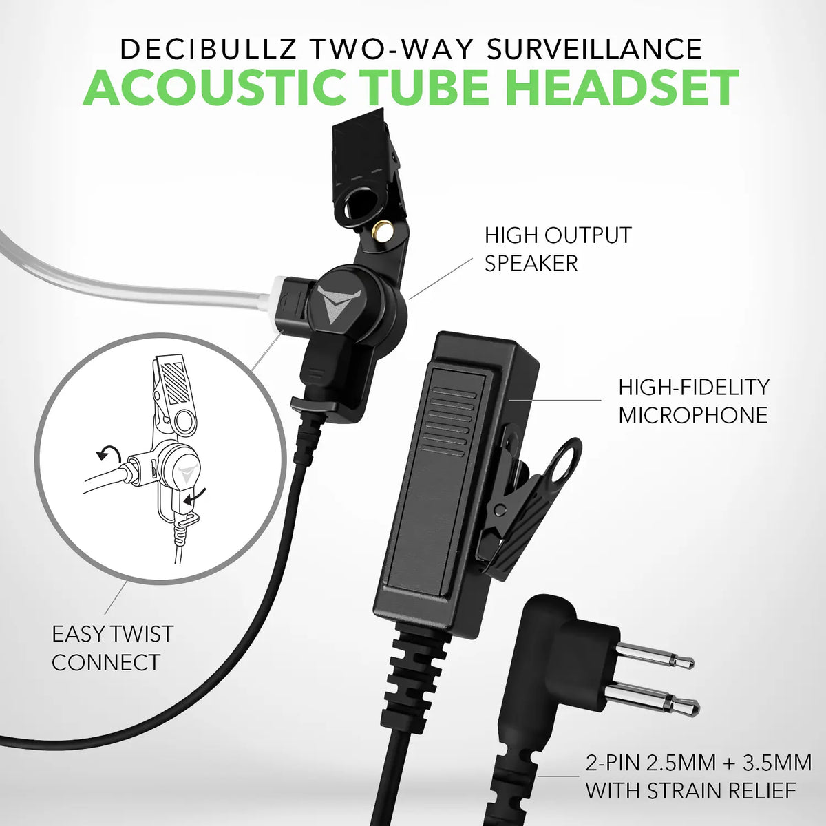 Decibullz +Awareness Custom Molded Two-Way Surveillance Acoustic Tube Headset (Motorola)
