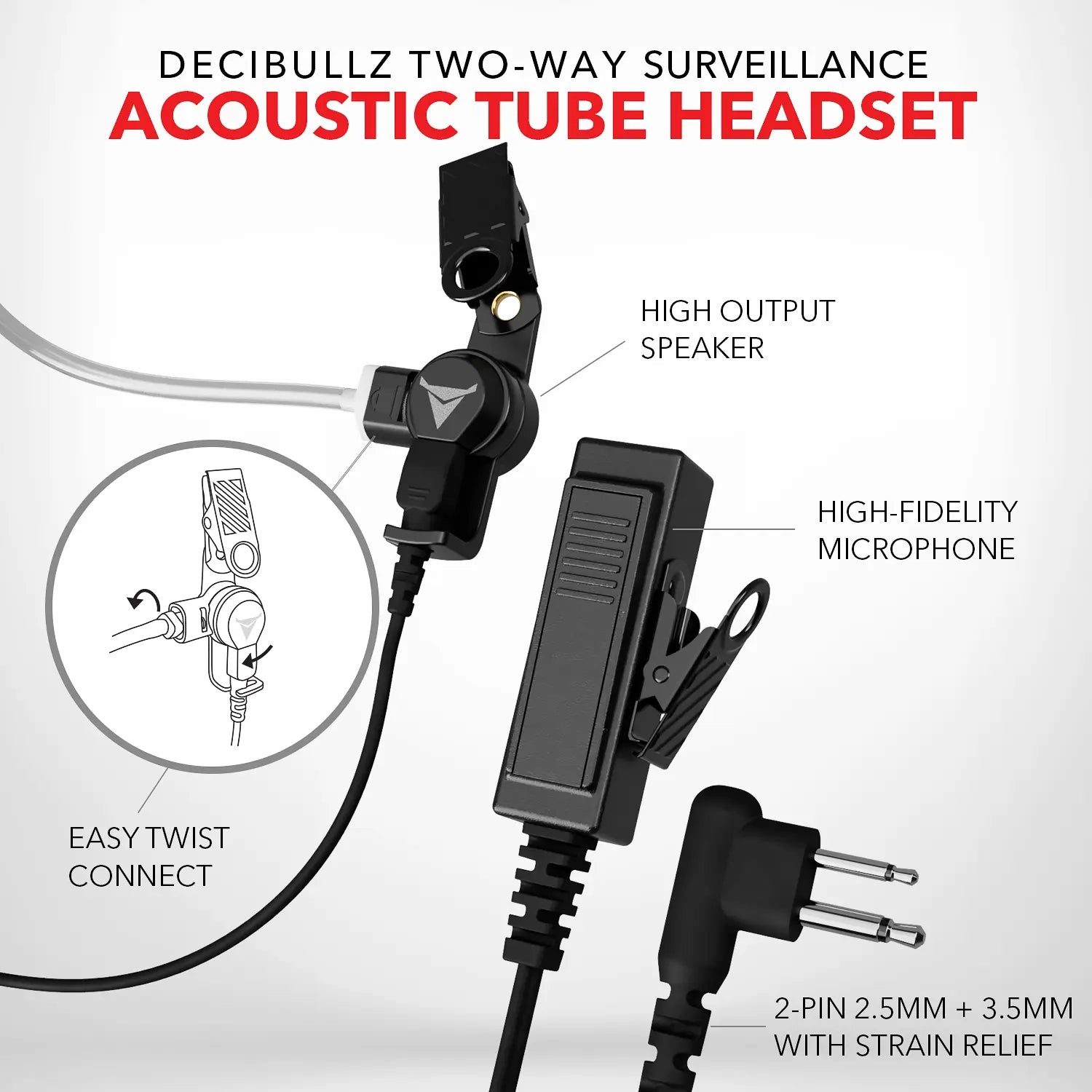Decibullz +Isolation Custom Molded Two-Way Surveillance Acoustic Tube Headset (Motorola)