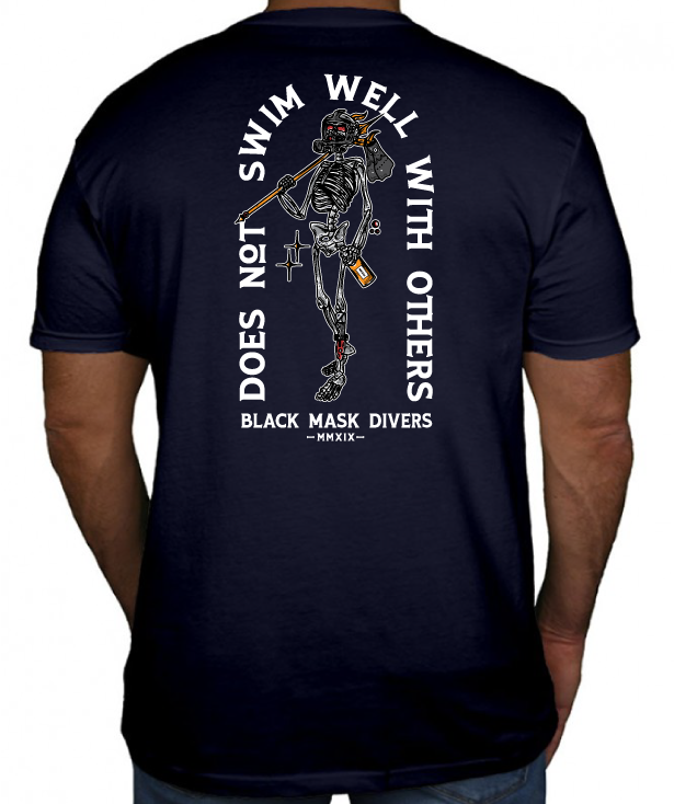 Black Mask Divers Does Not Swim Well With Others Tshirt - Navy