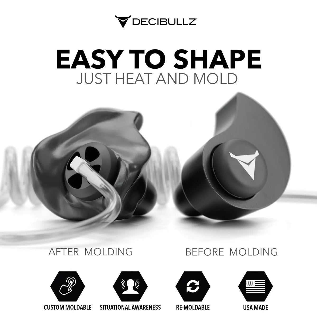 Decibullz Custom Moldable Awareness Earpiece for Clear Tube, Radio, Surveillance, and Communication Headsets