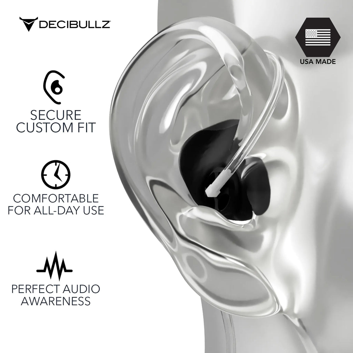 Decibullz Custom Moldable Awareness Earpiece for Clear Tube, Radio, Surveillance, and Communication Headsets