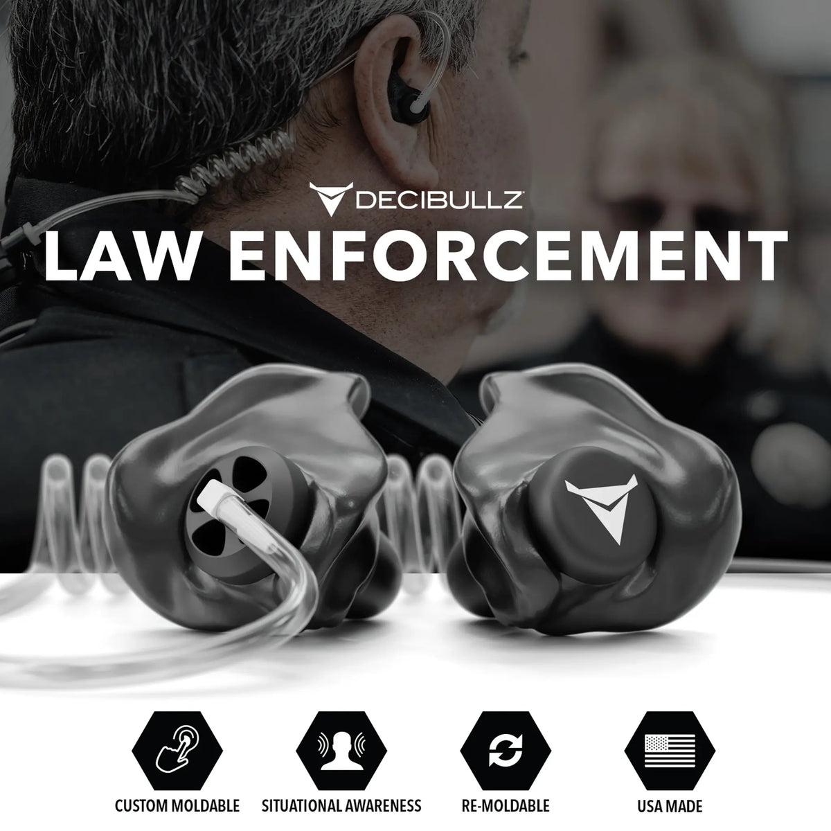 Decibullz Custom Moldable Awareness Earpiece for Clear Tube, Radio, Surveillance, and Communication Headsets