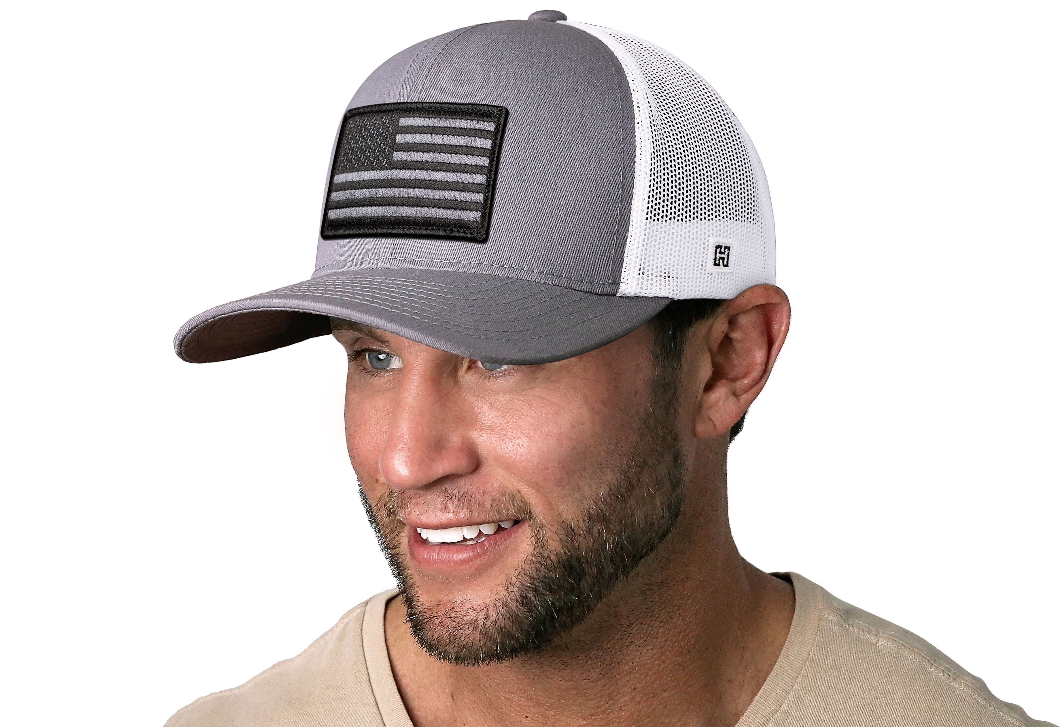 Haka Hat American Flag Trucker Hat  |  Gray-White USA Tactical Snapback