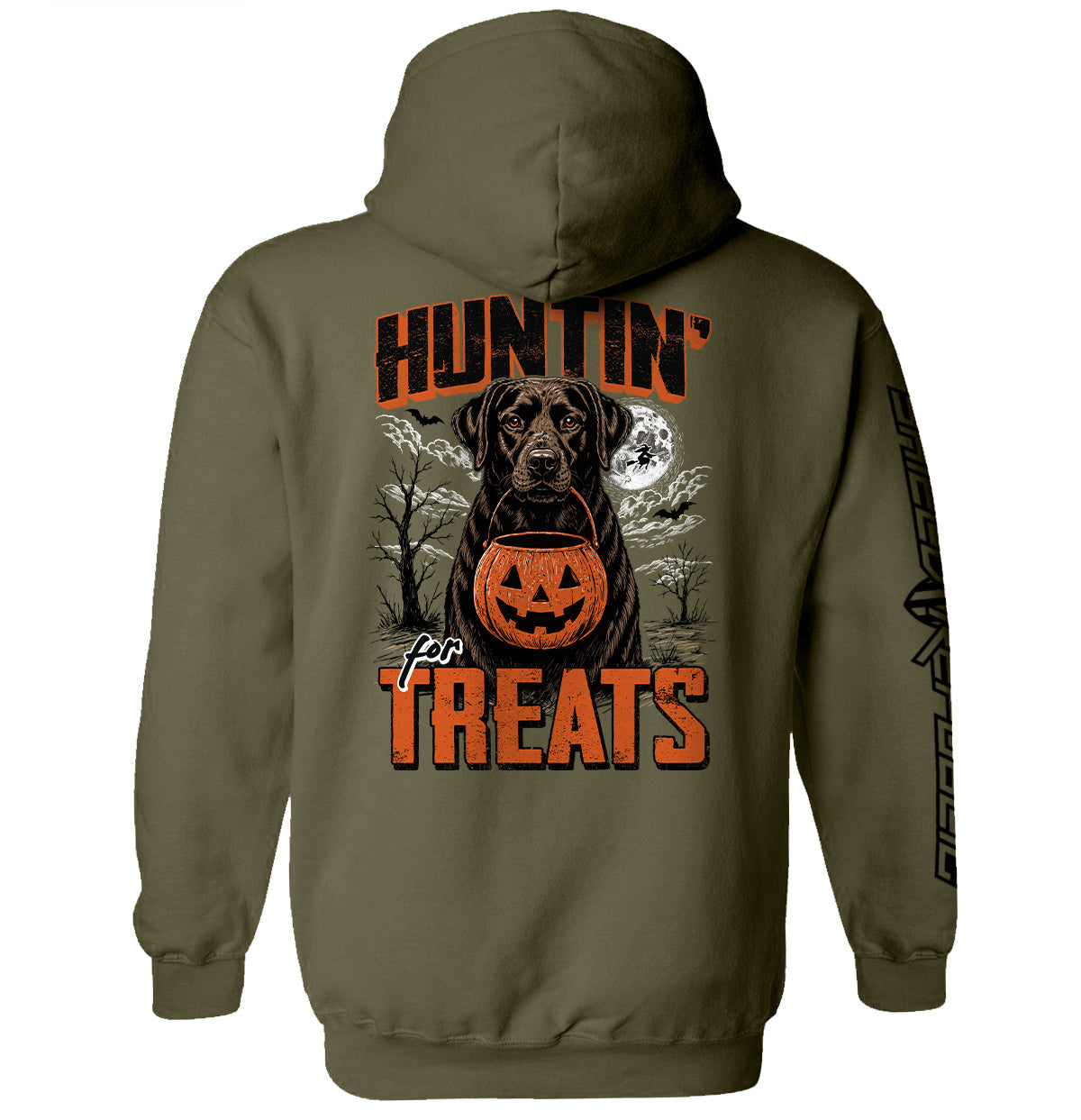 Shield Republic Huntin' For Treats Chocolate Lab | Halloween Hunting Dog Graphic T-Shirt