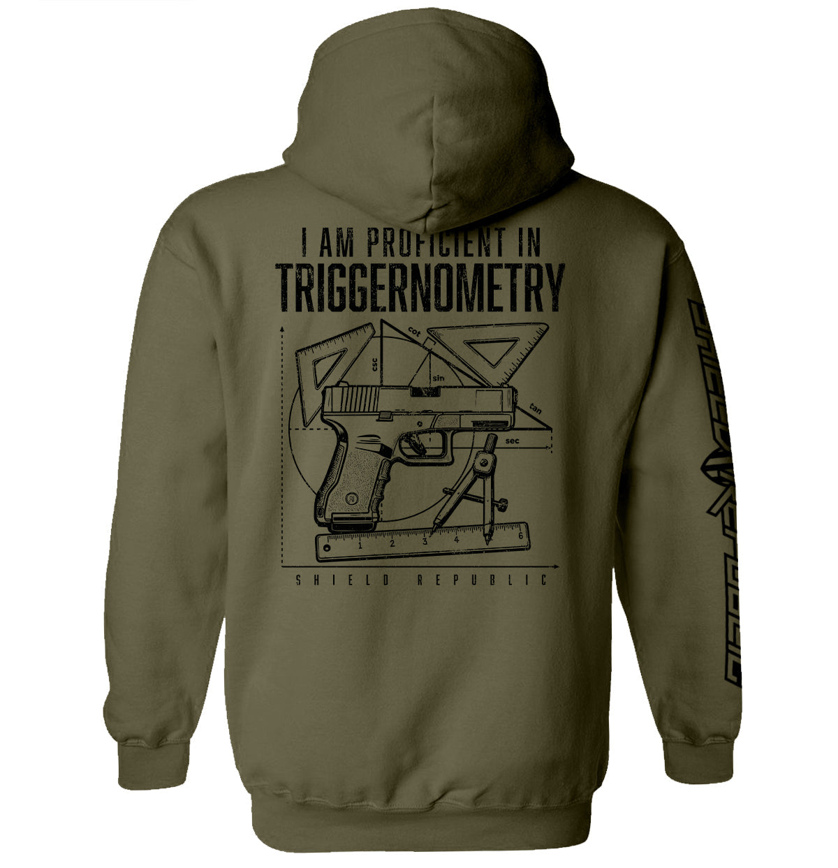 Shield Republic I Am Proficient In Triggernometry | Funny Firearms Graphic T-Shirt & Apparel