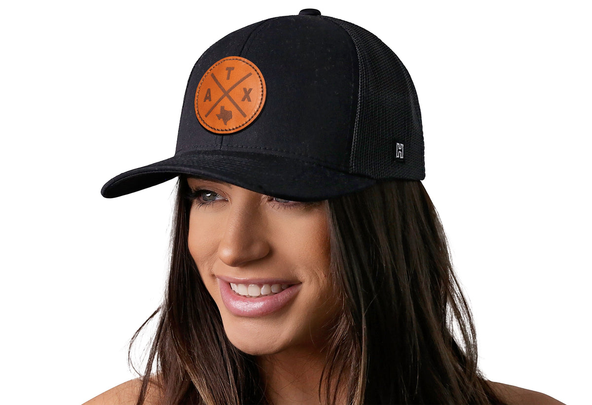 Austin Trucker Hat Leather  |  Black ATX X Snapback
