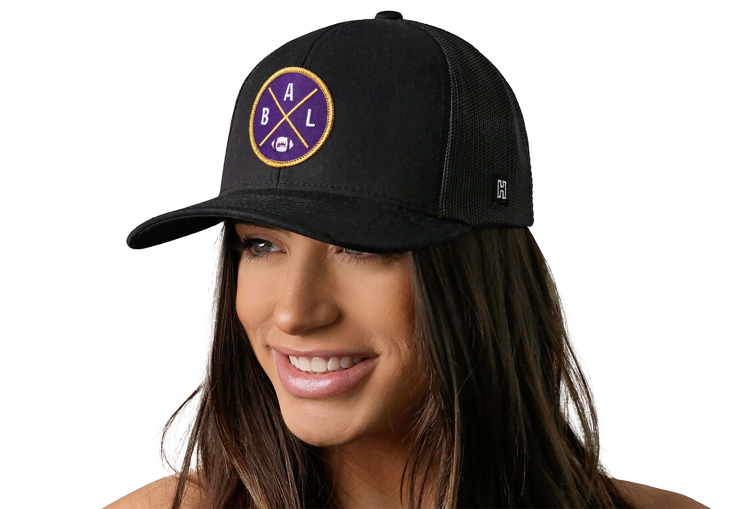 Baltimore Trucker Hat  |  Black BAL X Football Snapback