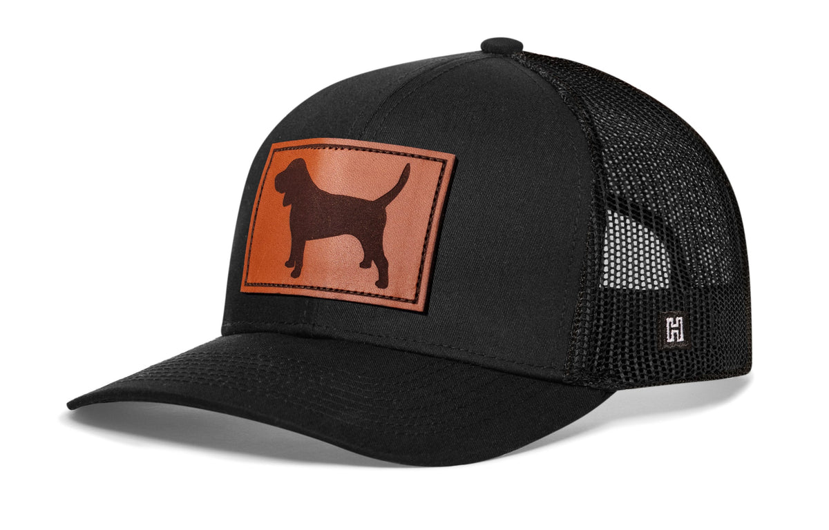 Beagle Trucker Hat Leather  |  Black Dog Snapback