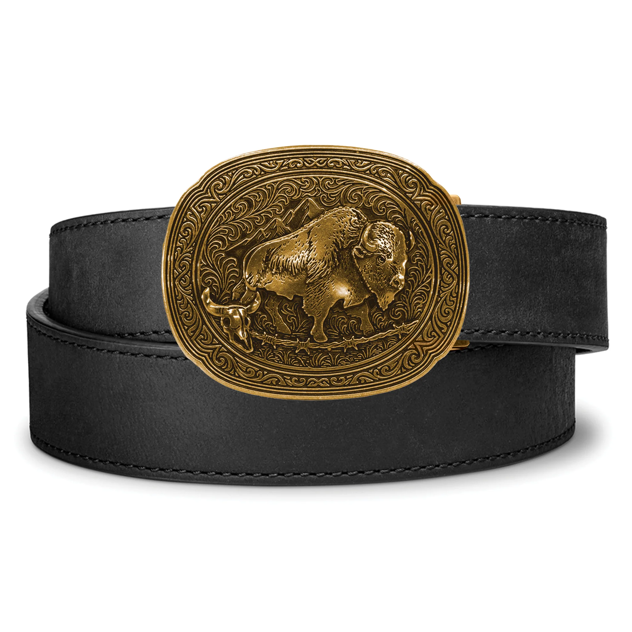 Kore Essentials Bison Antique Brass Buckle and Belt