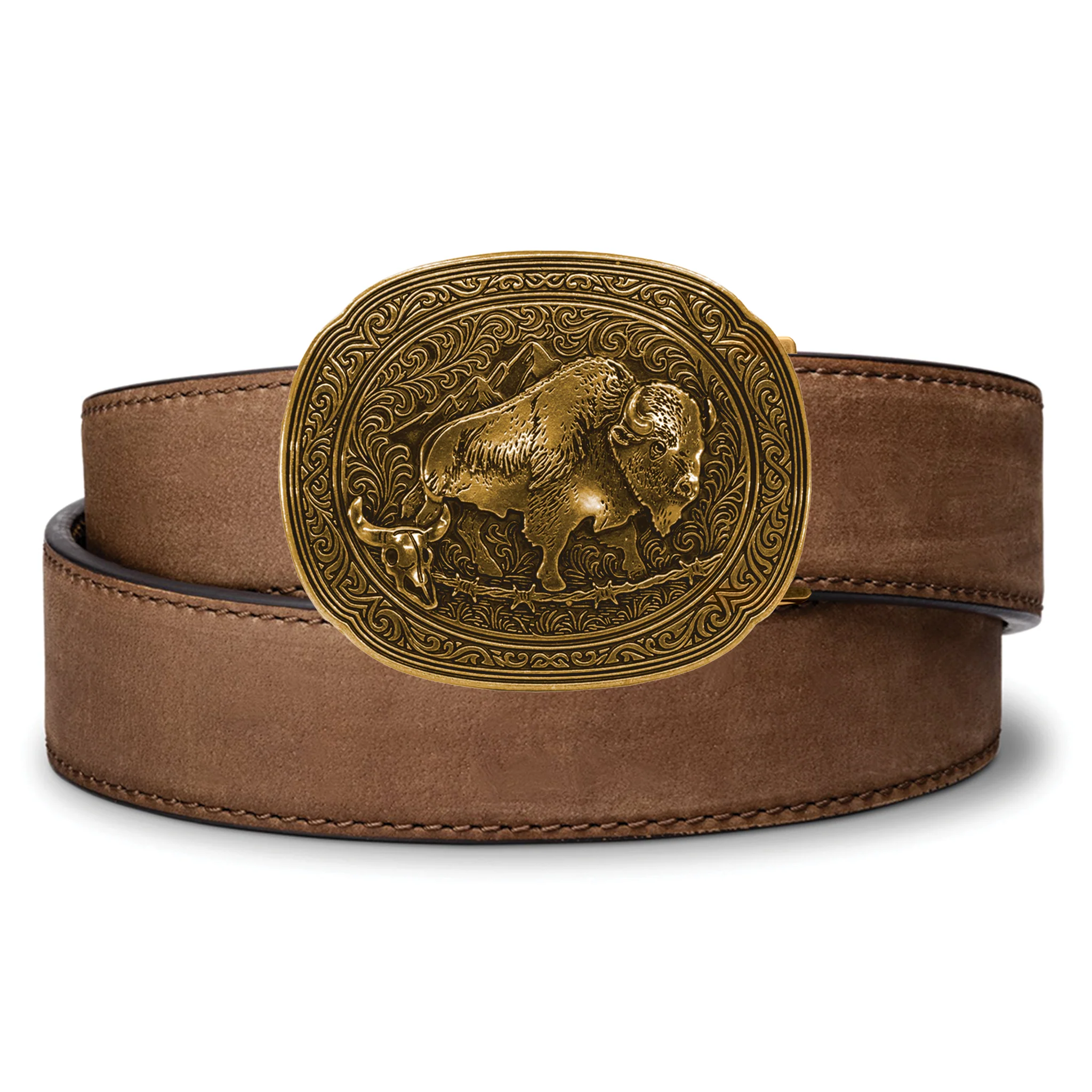 Kore Essentials Bison Antique Brass Buckle and Belt