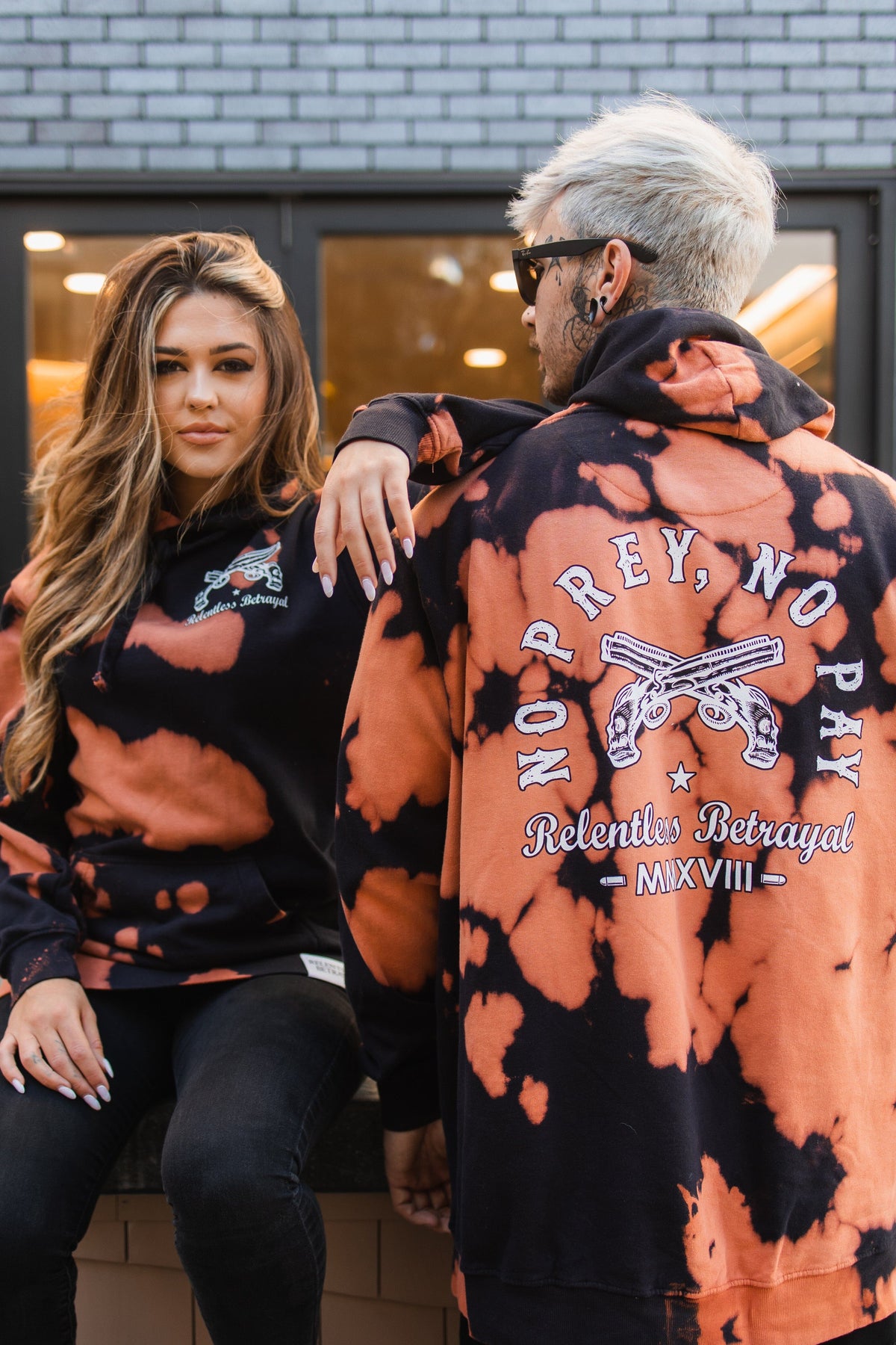 Relentless Betrayal No Prey, No Pay Bleach Wash Hoodie
