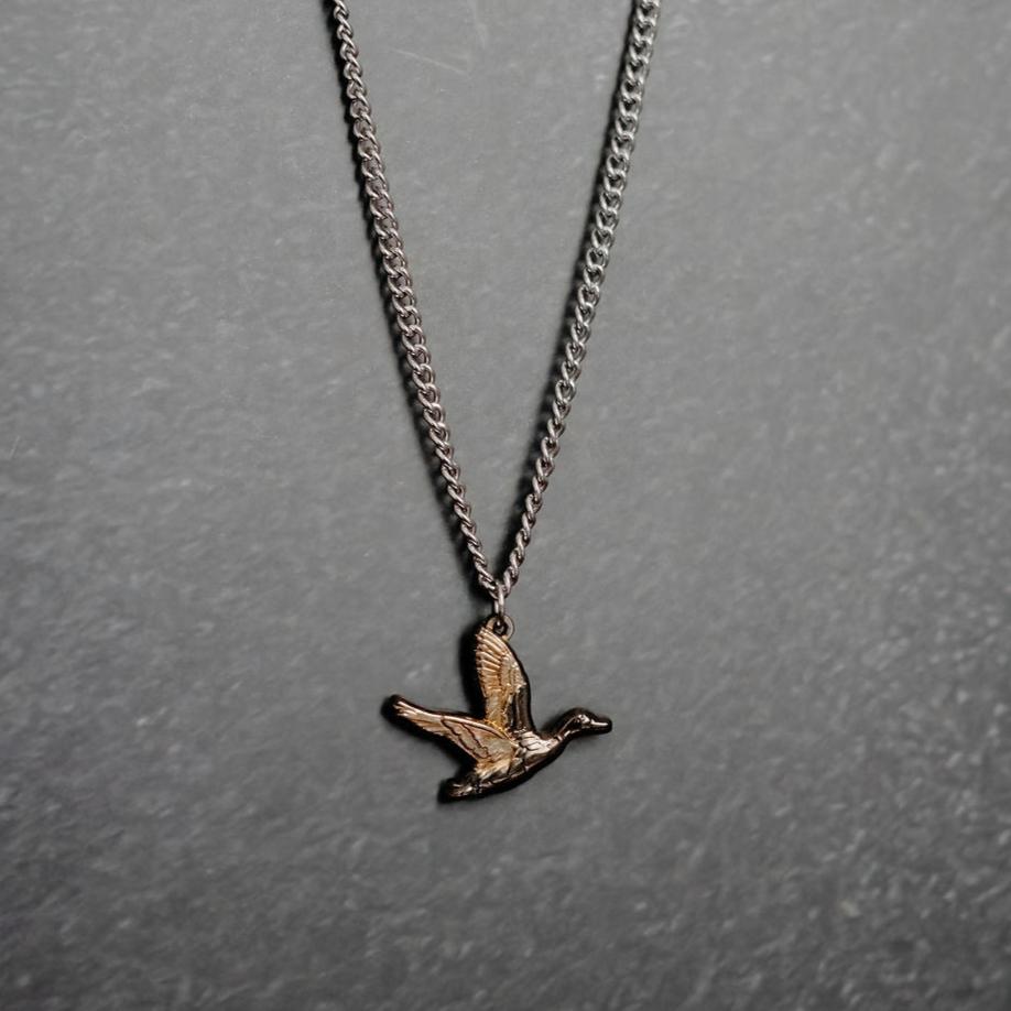 Mucker Bucket Duck It Golden Wings Stainless Steel Necklace | Duck Hunting Pendant