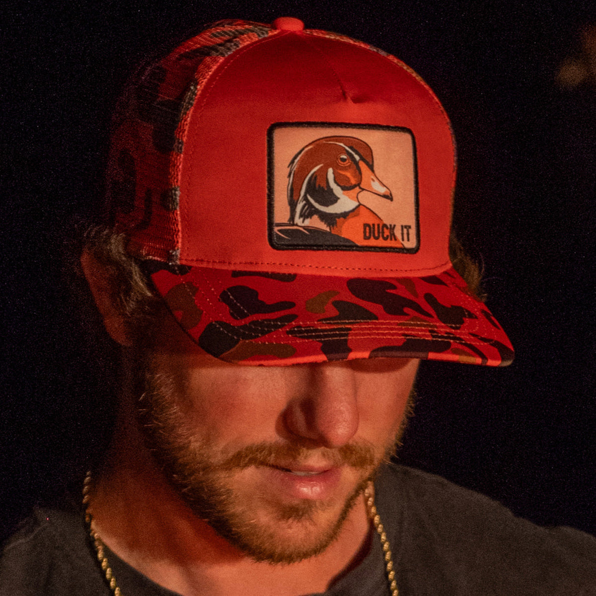 "Duck It" Orange Camo Trucker Bucket