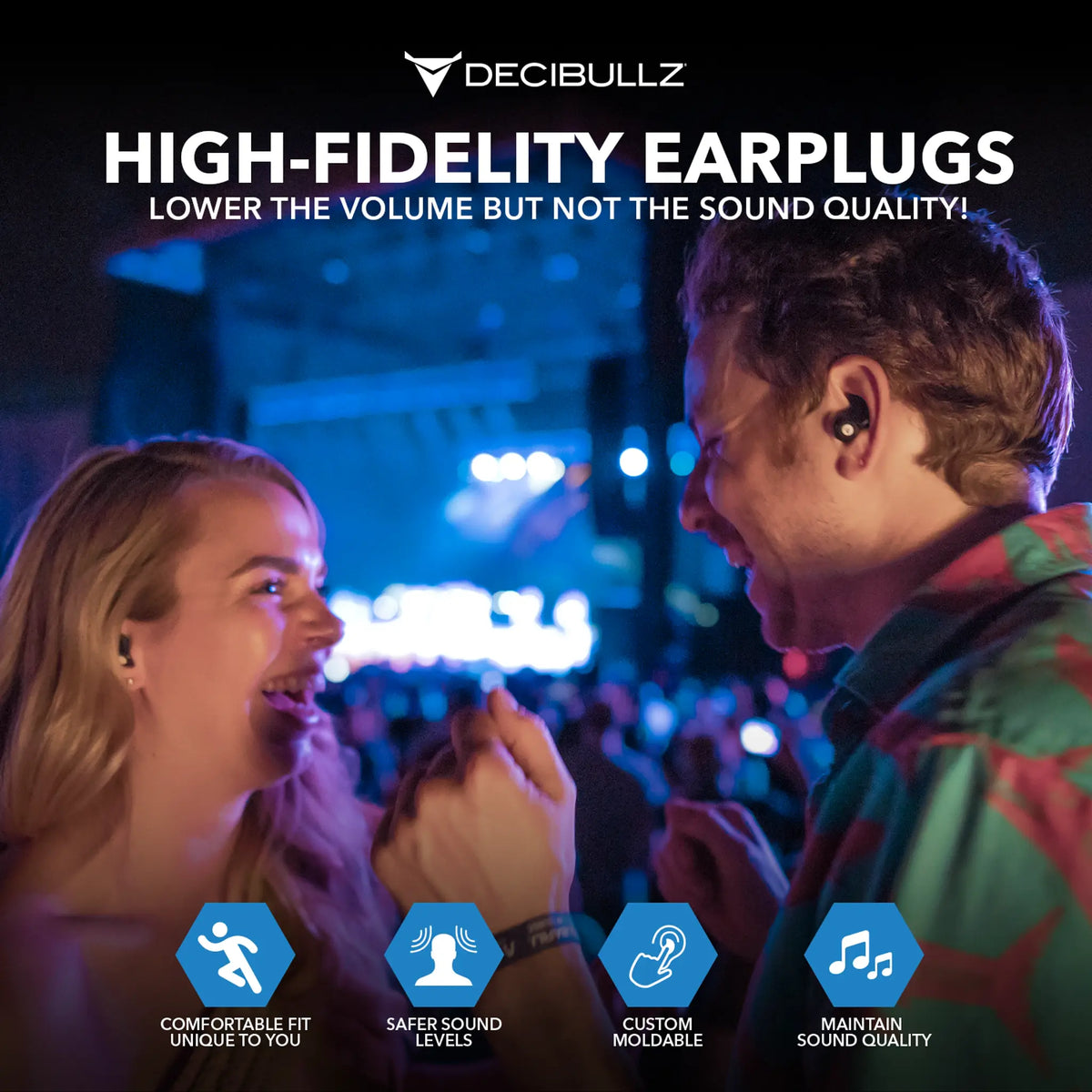 Decibullz Custom Molded High-Fidelity Earplugs for Concerts, Musicians, Events, and Noise Sensitivity
