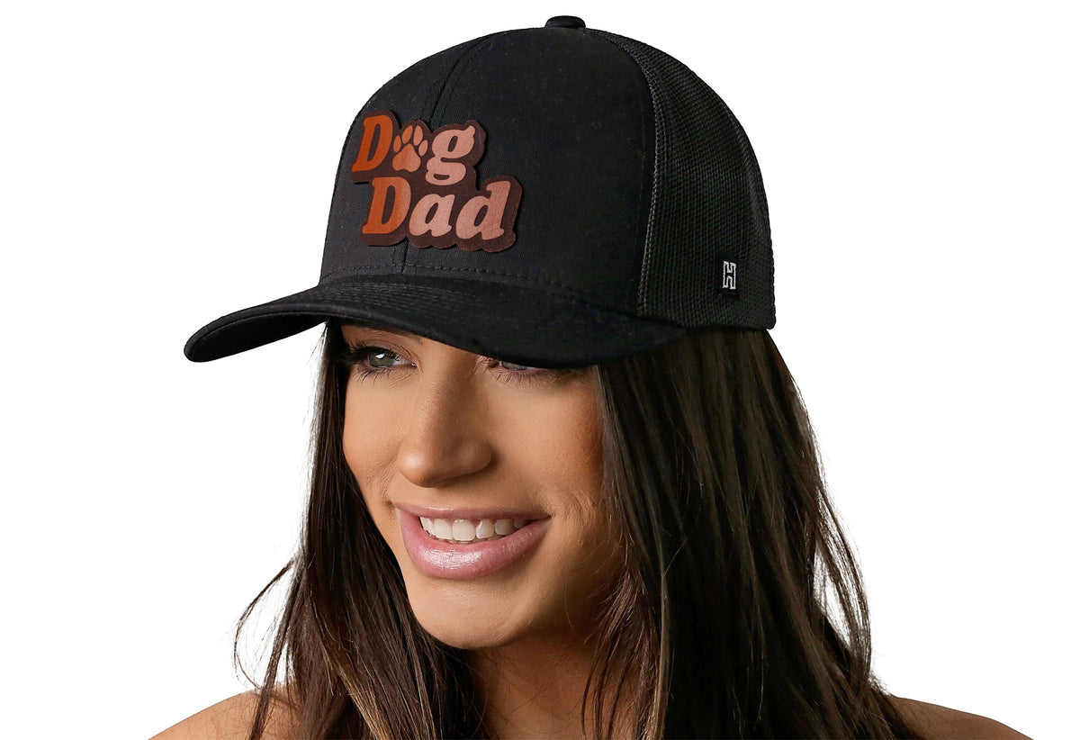 Dog Dad Trucker Hat Leather  |  Black Paw Snapback