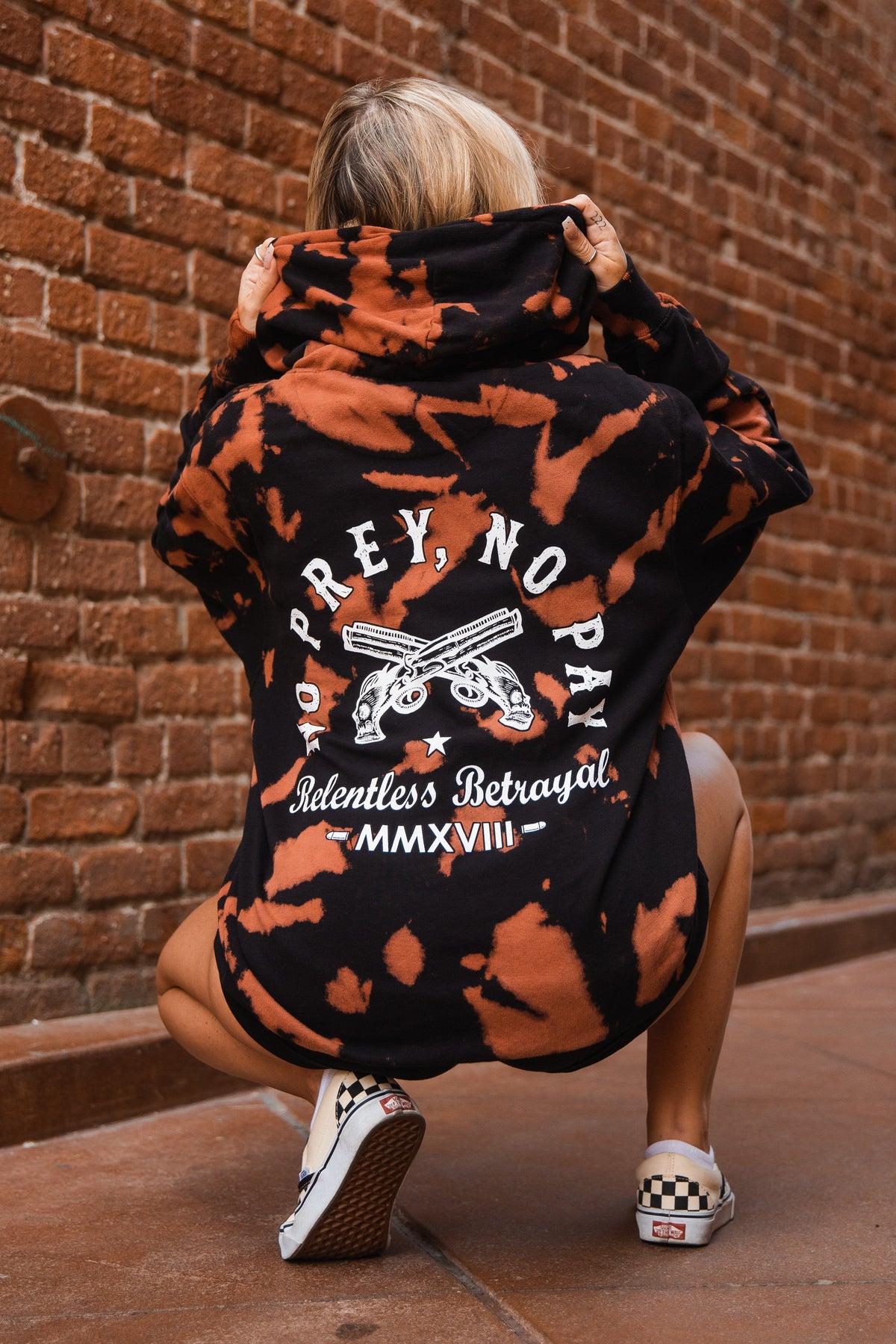 Relentless Betrayal No Prey, No Pay Bleach Wash Hoodie