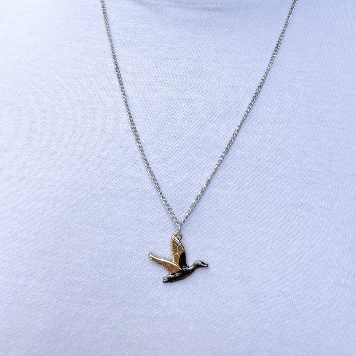 Mucker Bucket Duck It Golden Wings Stainless Steel Necklace | Duck Hunting Pendant