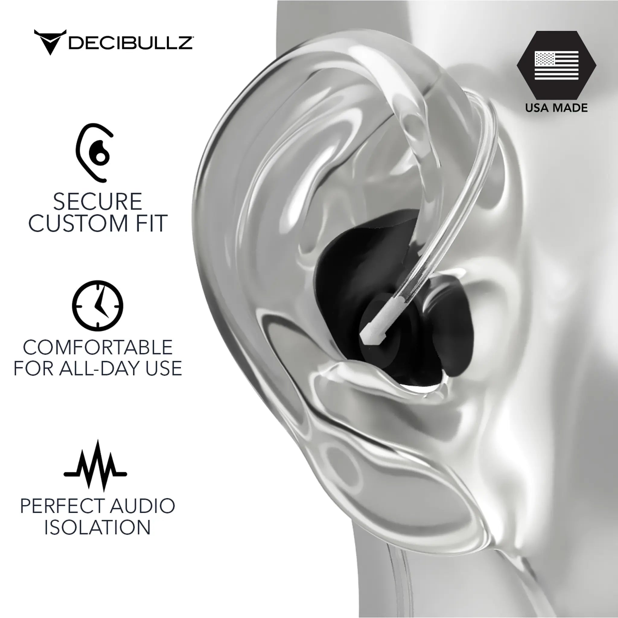 Decibullz Custom Moldable Isolation Earpiece for Clear Tube, Radio, Surveillance, and Communication Headsets