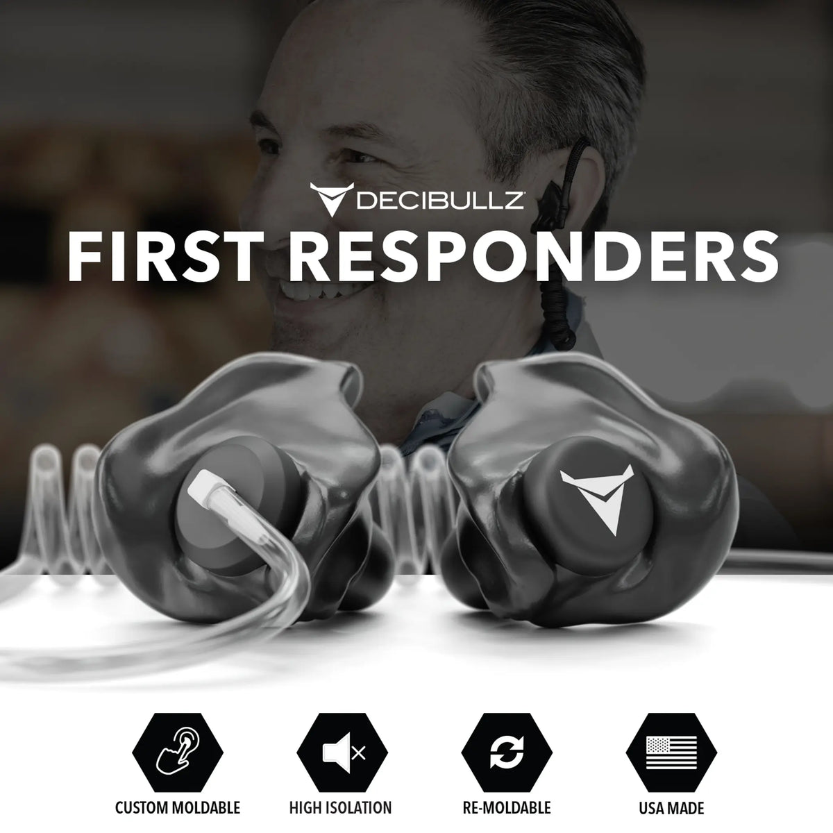 Decibullz Custom Moldable Isolation Earpiece for Clear Tube, Radio, Surveillance, and Communication Headsets