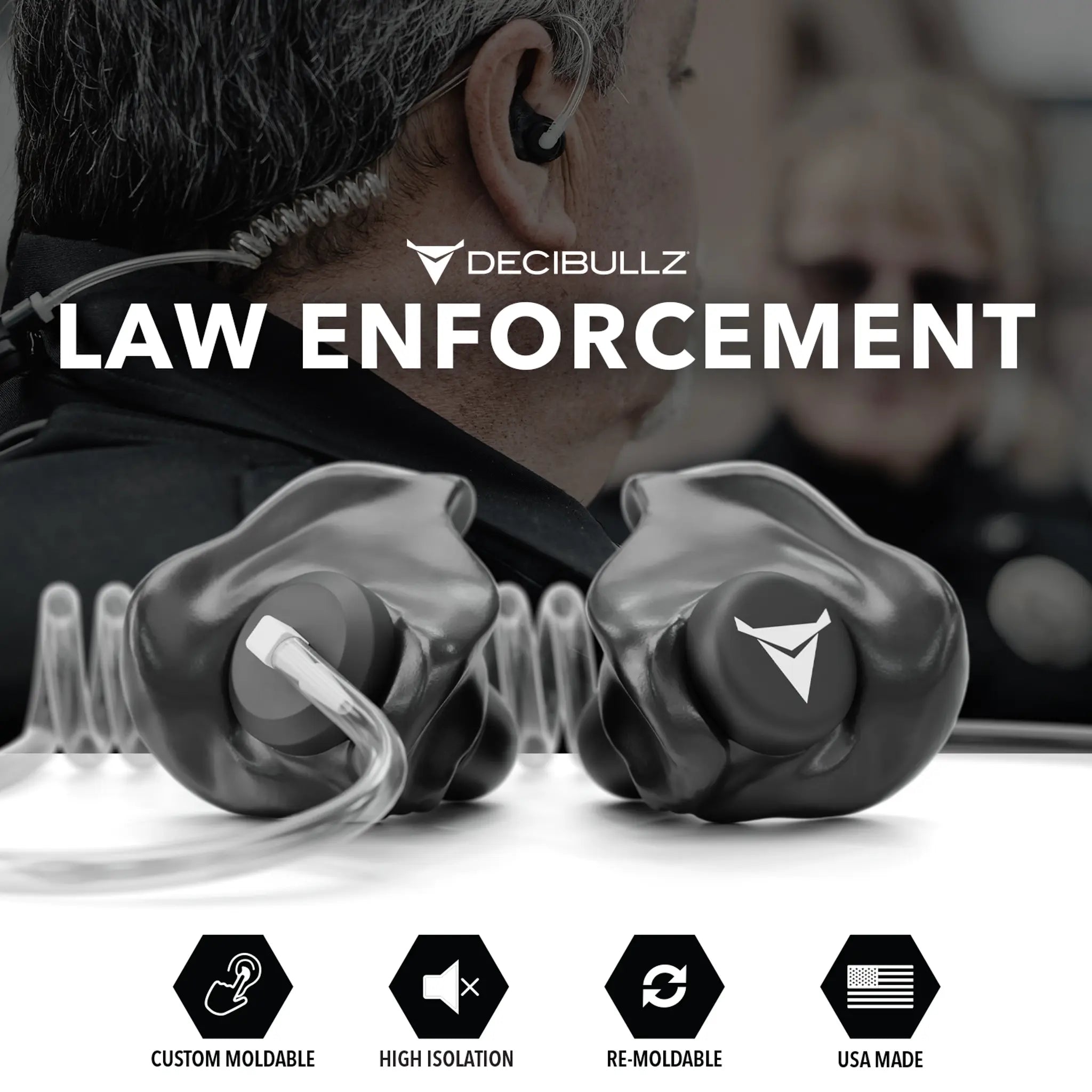 Decibullz Custom Moldable Isolation Earpiece for Clear Tube, Radio, Surveillance, and Communication Headsets