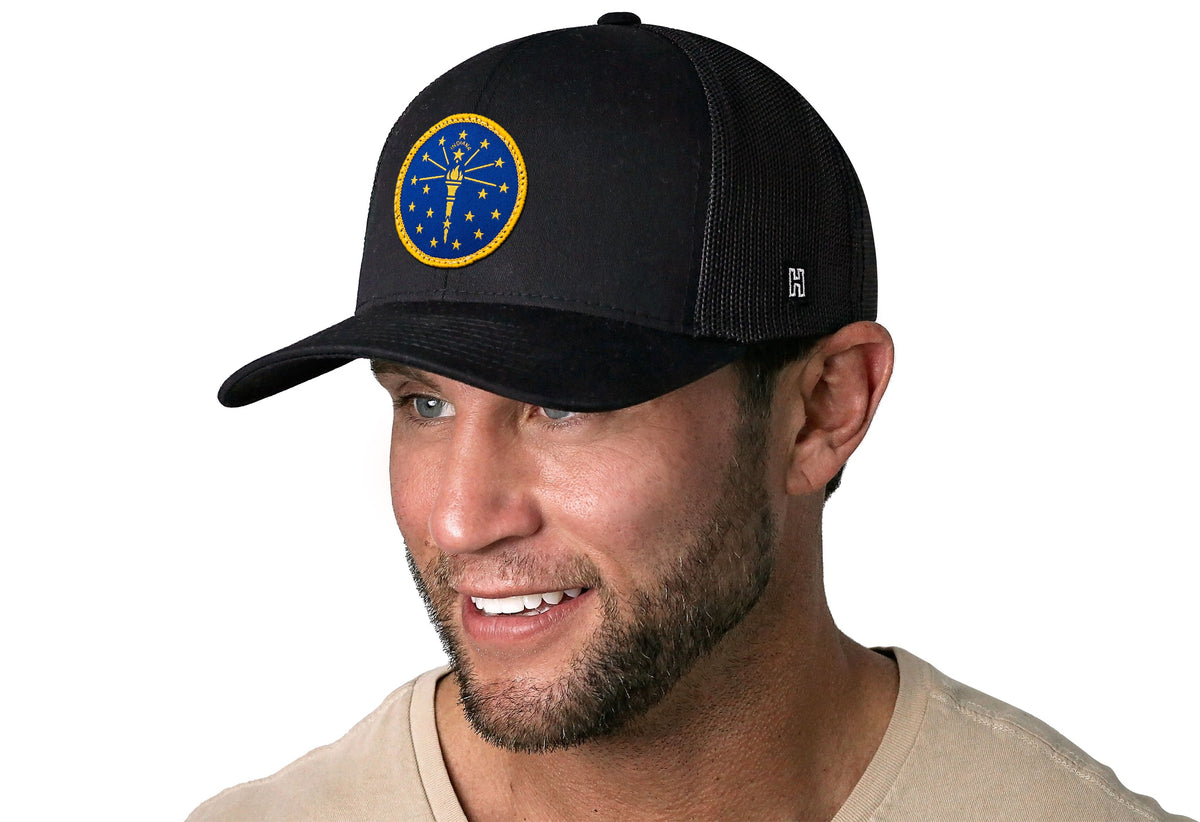 Indiana Flag Trucker Hat  |  Black Indiana Flag Snapback