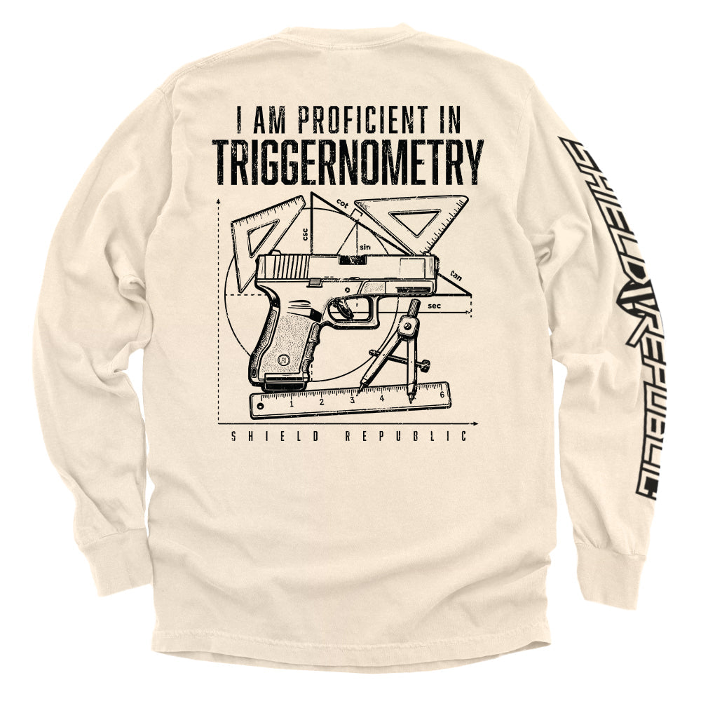 Shield Republic I Am Proficient In Triggernometry | Funny Firearms Graphic T-Shirt & Apparel