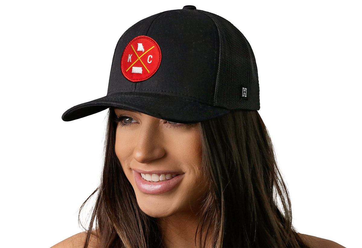 Kansas City Trucker Hat  |  Red Gold KC X  |  Black Snapback