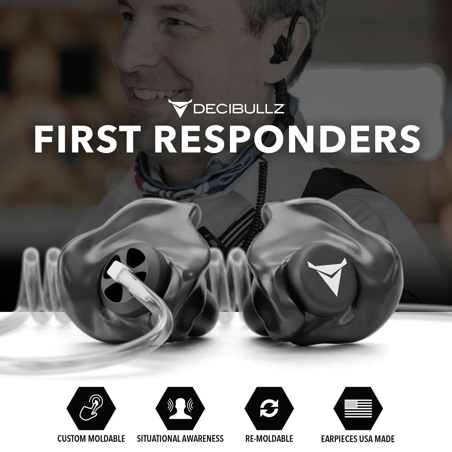 Decibullz +Awareness Custom Molded Listen-Only Surveillance Acoustic Tube Headset