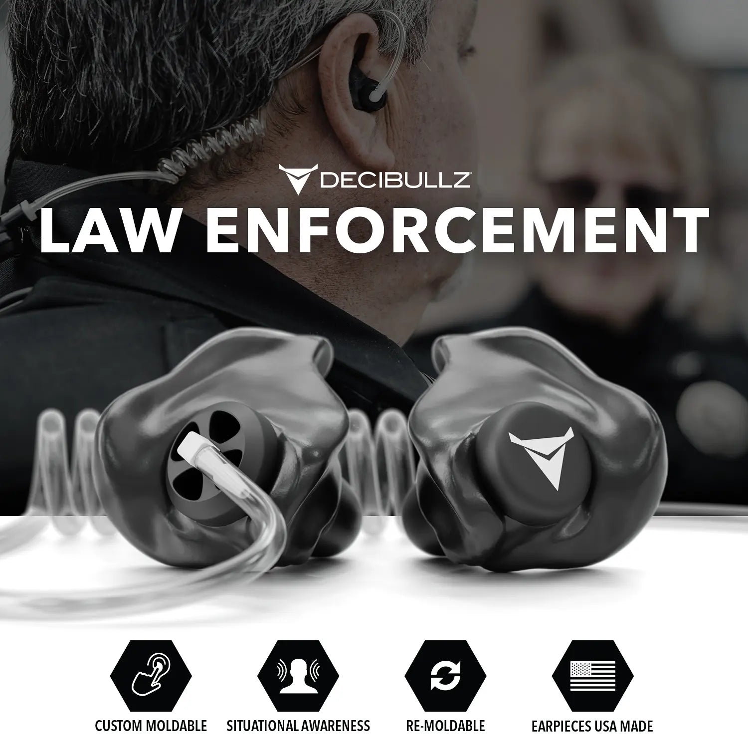 Decibullz +Awareness Custom Molded Listen-Only Surveillance Acoustic Tube Headset