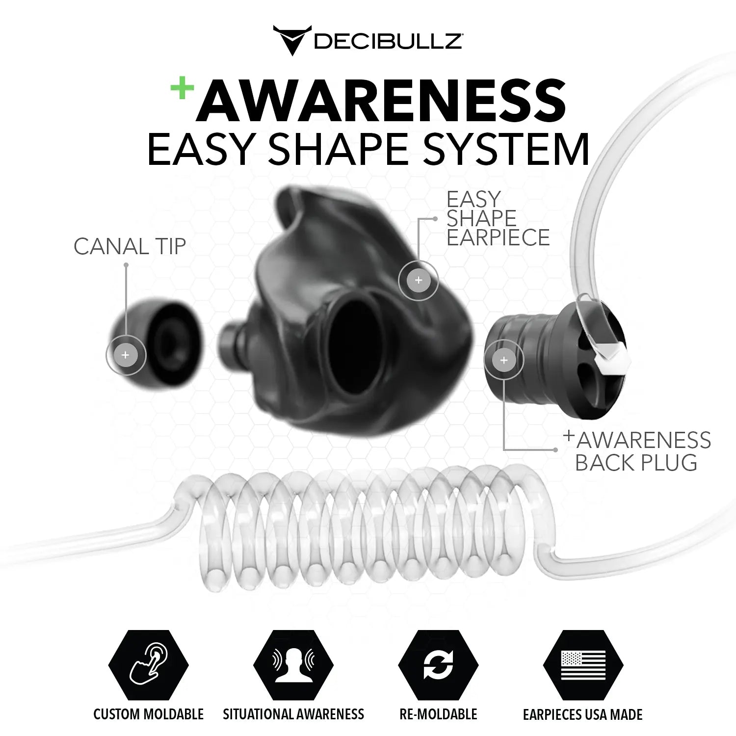 Decibullz +Awareness Custom Molded Listen-Only Surveillance Acoustic Tube Headset