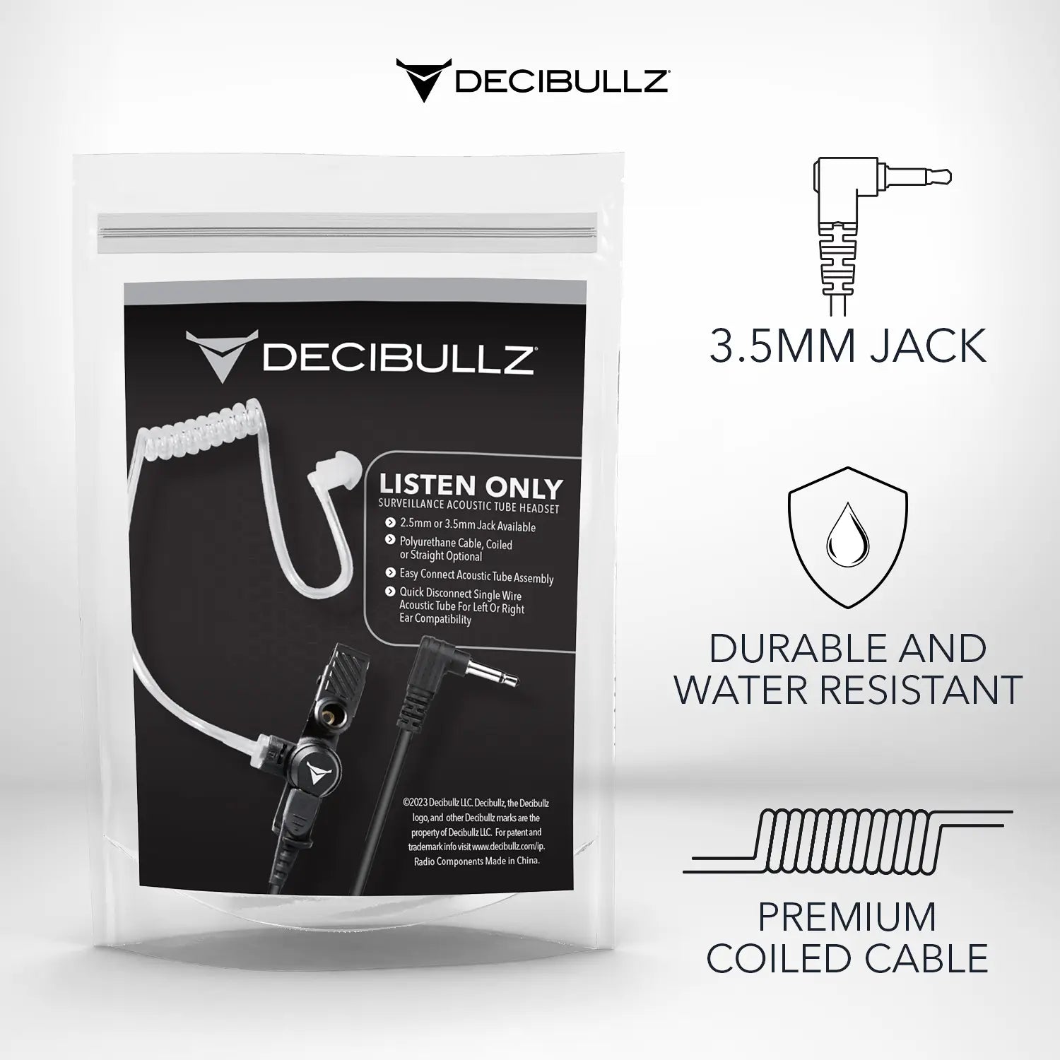 Decibullz +Awareness Custom Molded Listen-Only Surveillance Acoustic Tube Headset