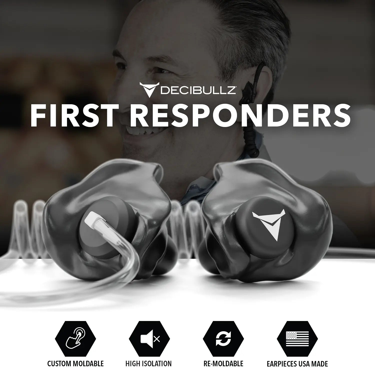Decibullz +Isolation Custom Molded Listen-Only Surveillance Acoustic Tube Headset