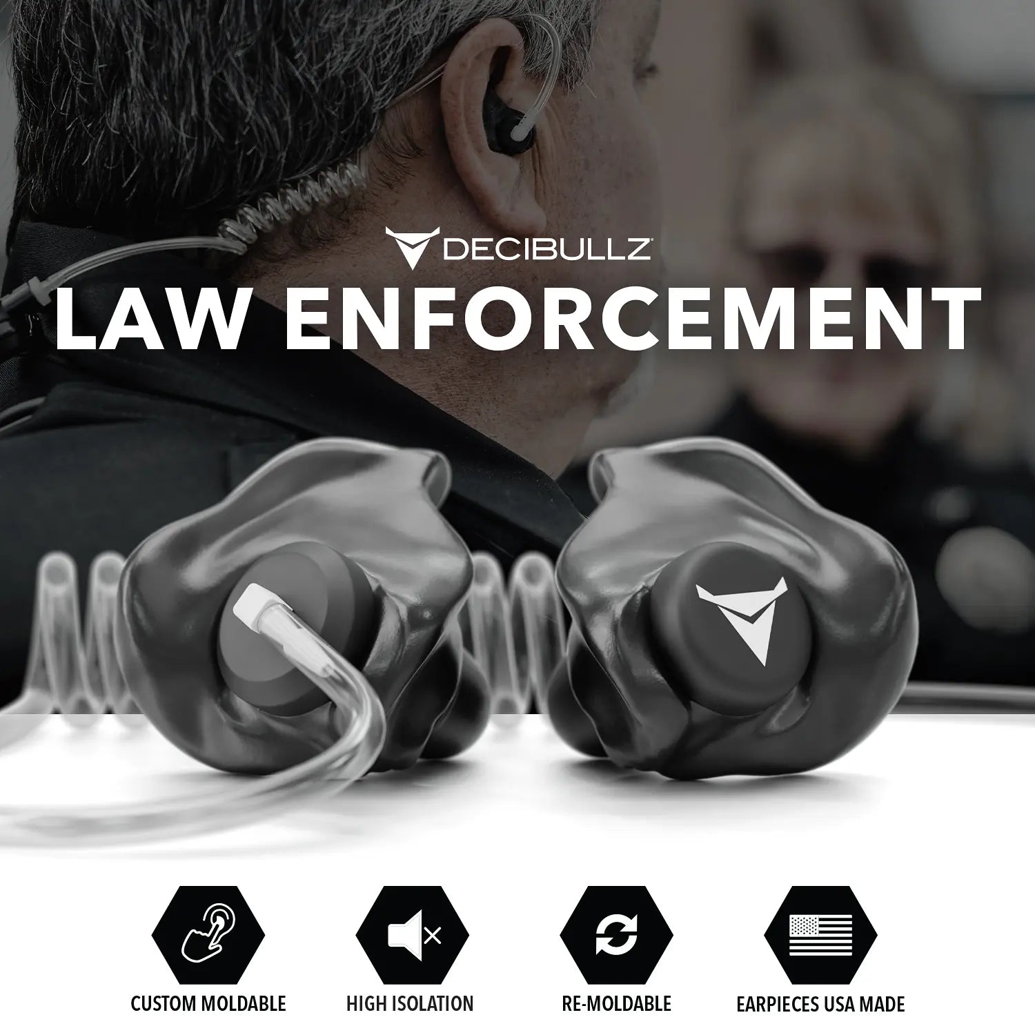 Decibullz +Isolation Custom Molded Listen-Only Surveillance Acoustic Tube Headset