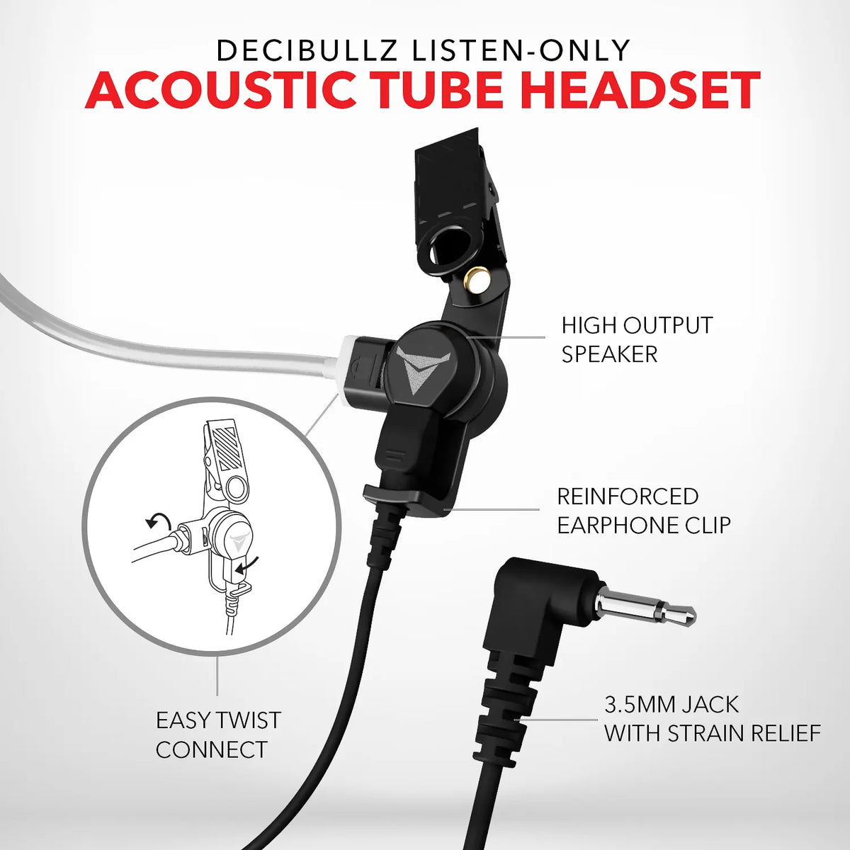 Decibullz +Isolation Custom Molded Listen-Only Surveillance Acoustic Tube Headset