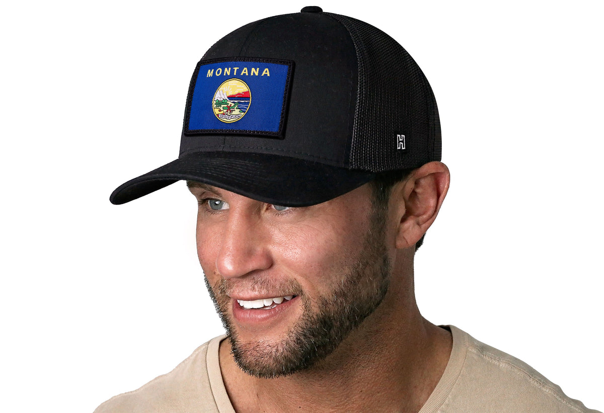Montana Flag Trucker Hat  |  Black Montana Flag Snapback