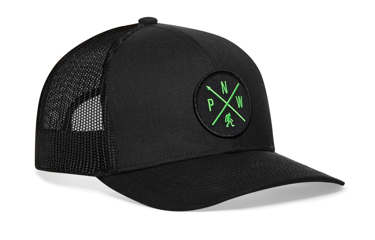 PNW Bigfoot Trucker Hat  |  Black Pacific Northwest Snapback