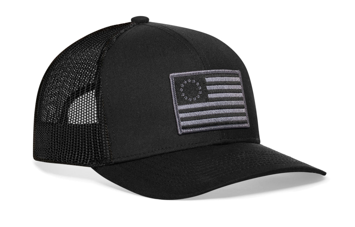Betsy Ross Flag Trucker Hat  |  Black USA Snapback
