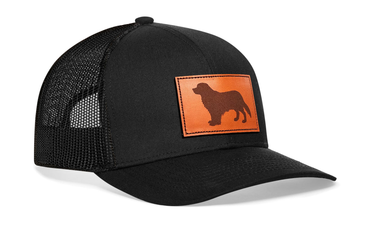 Golden Retriever Trucker Hat Leather  |  Black Dog Snapback