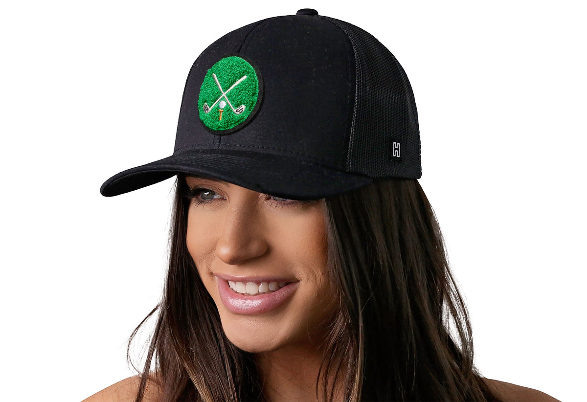 Golf Trucker Hat Chenille  |  Black Club X Snapback