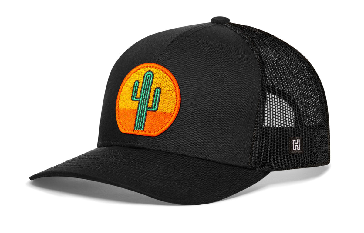 Cactus Sunset Trucker Hat  |  Black Cactus Sunet Snapback
