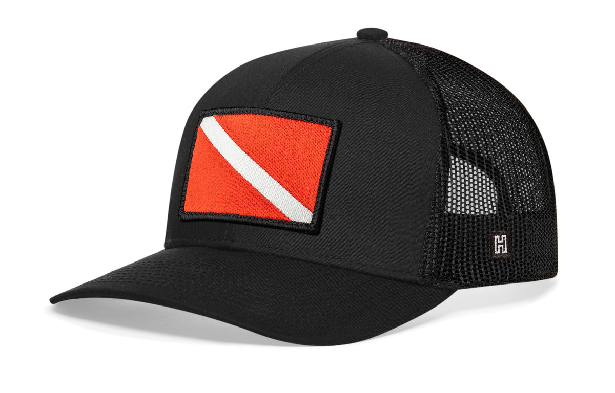 Dive Flag Trucker Hat  |  Black Scuba Diving Snapback