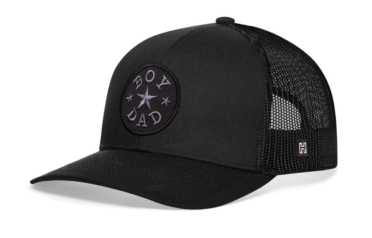Boy Dad Trucker Leather Hat  |  Black Snapback