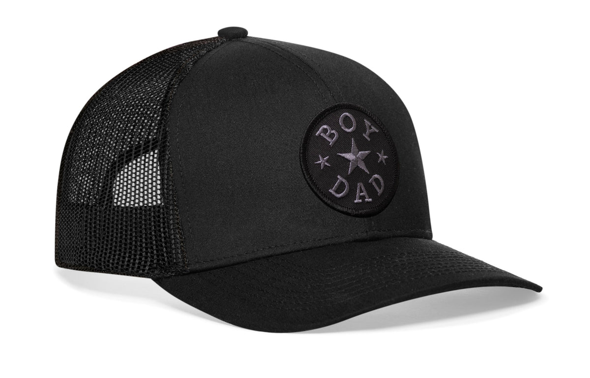 Boy Dad Trucker Leather Hat  |  Black Snapback