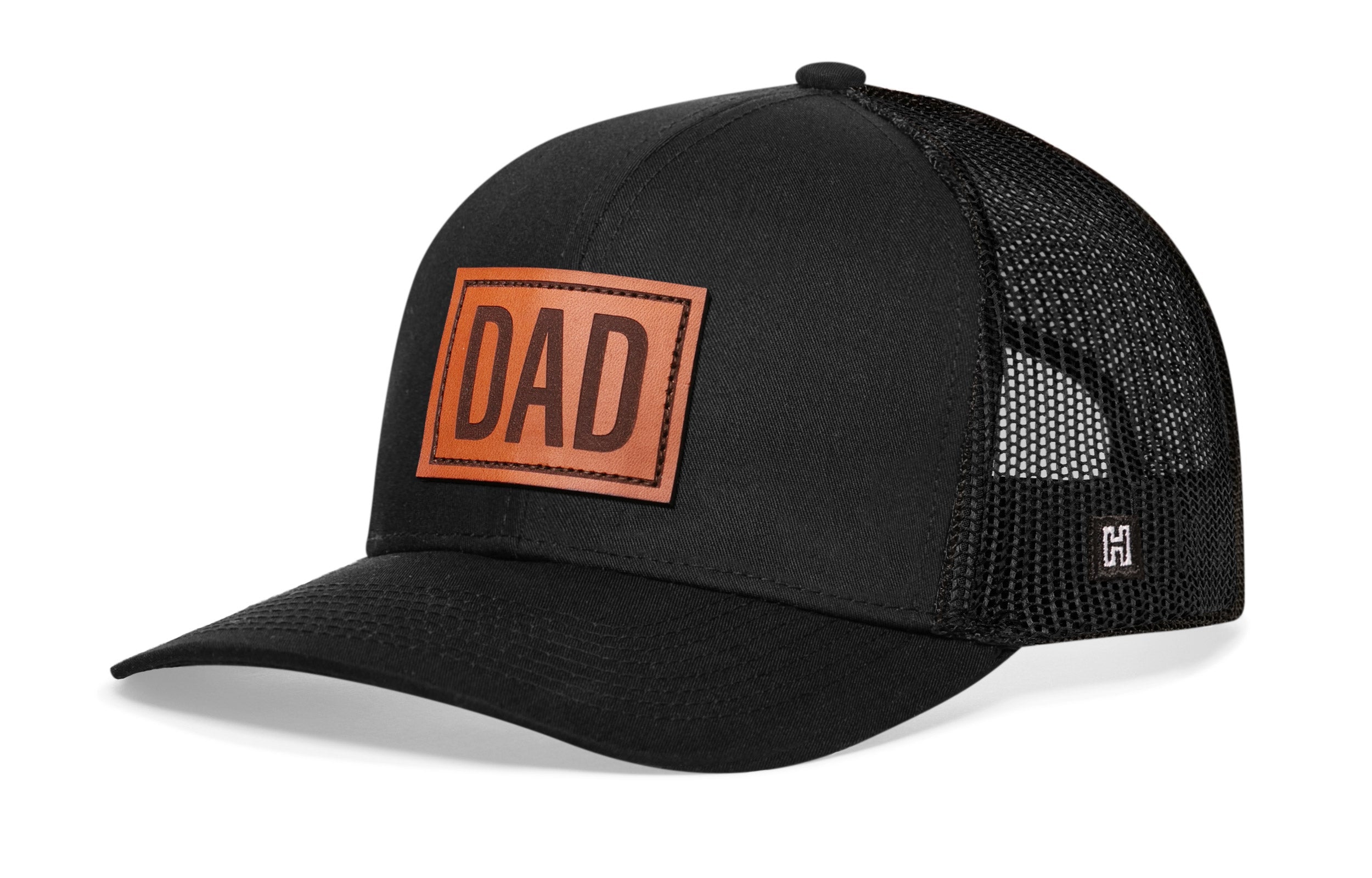 Haka Hat Dad Leather Trucker Hat  |  Black Snapback