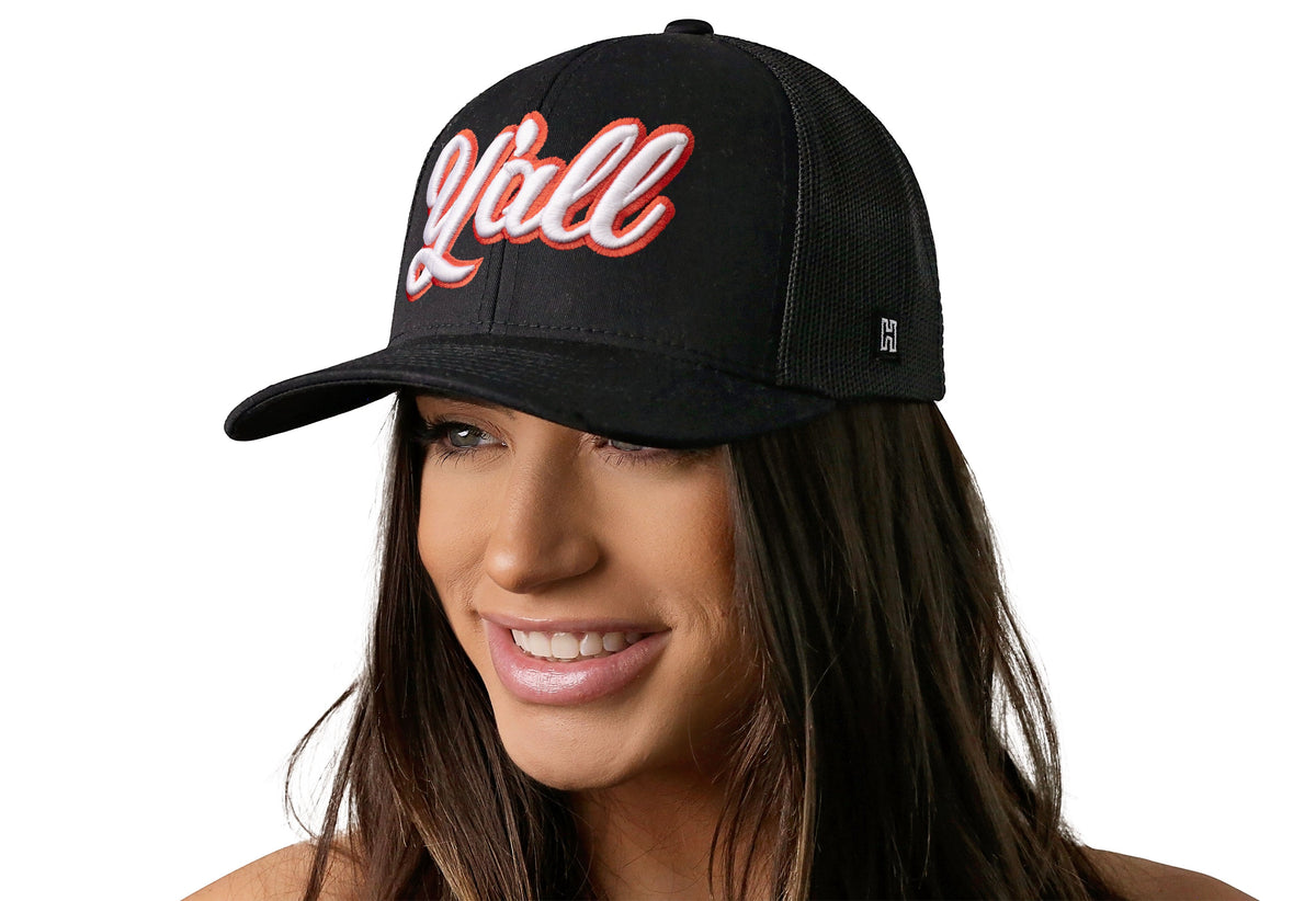 Y'all Trucker Hat  |  Black Script Snapback