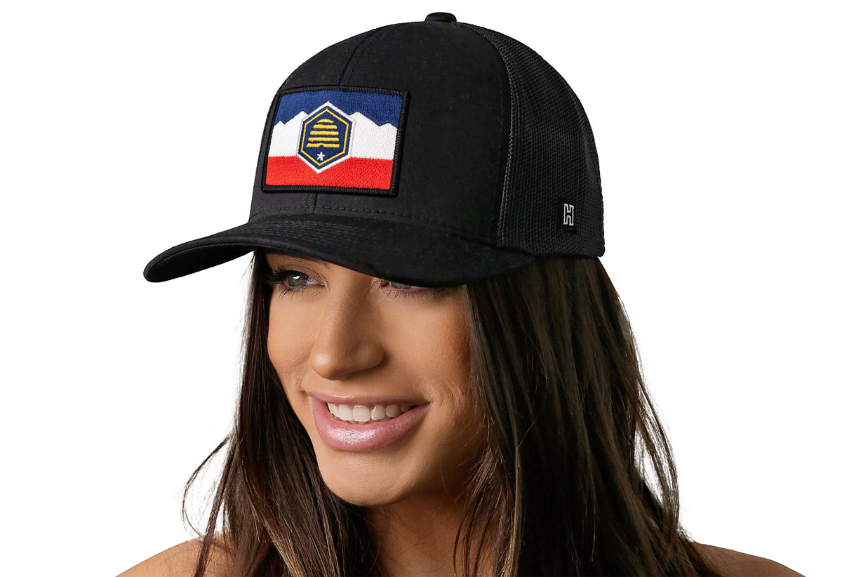 Utah Flag Trucker Hat  |  Black Utah Flag Snapback