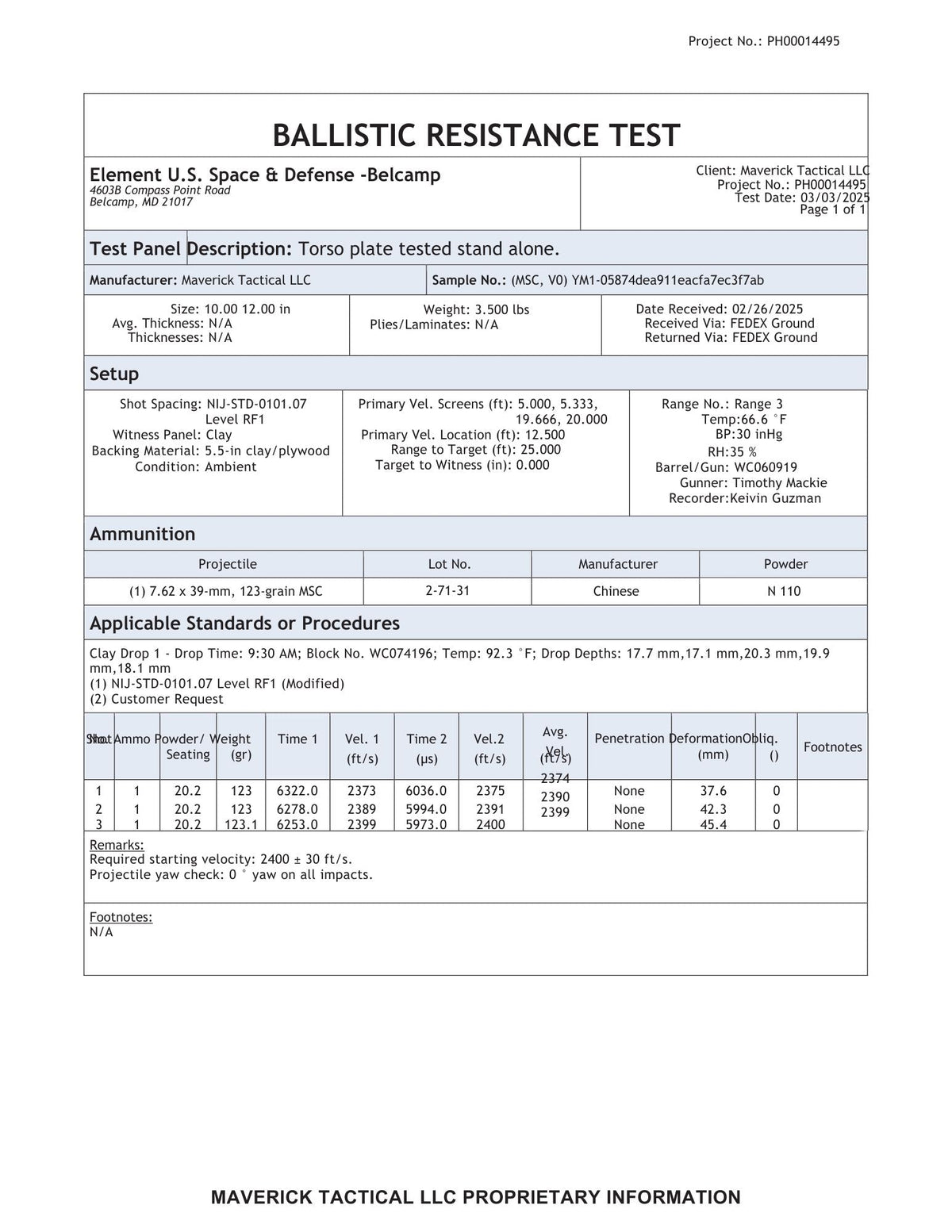 YM1 or YL1 Body Armor Plate (Level RF1 / III)