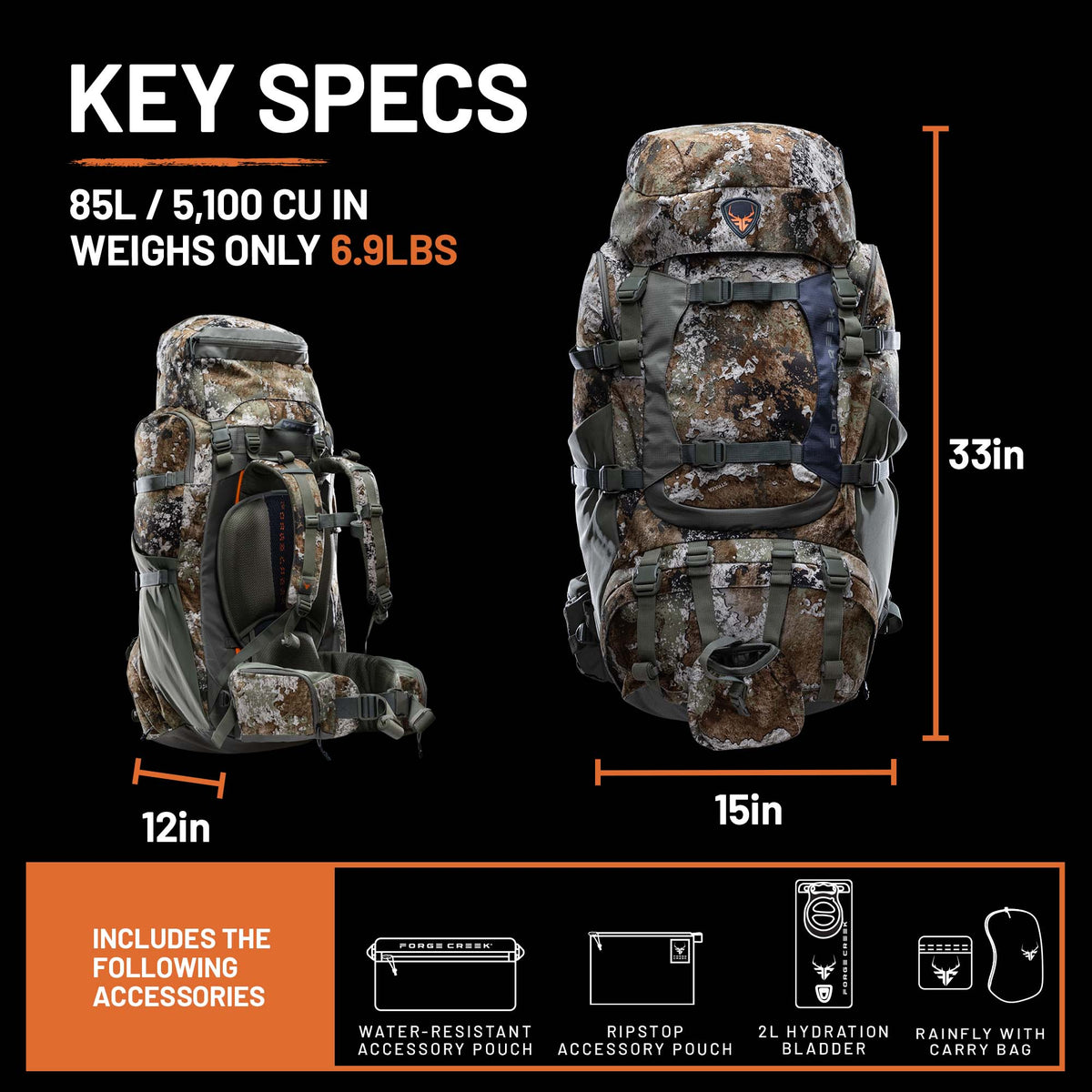 Forge Creek® Expedition Pack | 85L Premium Hunting & Backcountry Backpack