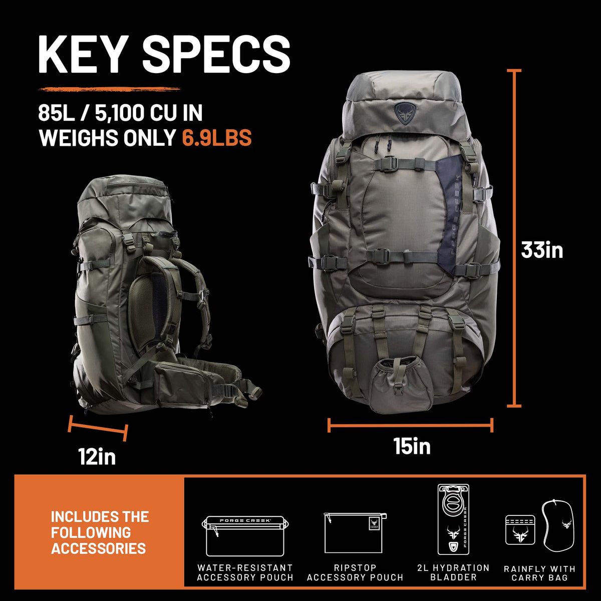Forge Creek® Expedition Pack | 85L Premium Hunting & Backcountry Backpack