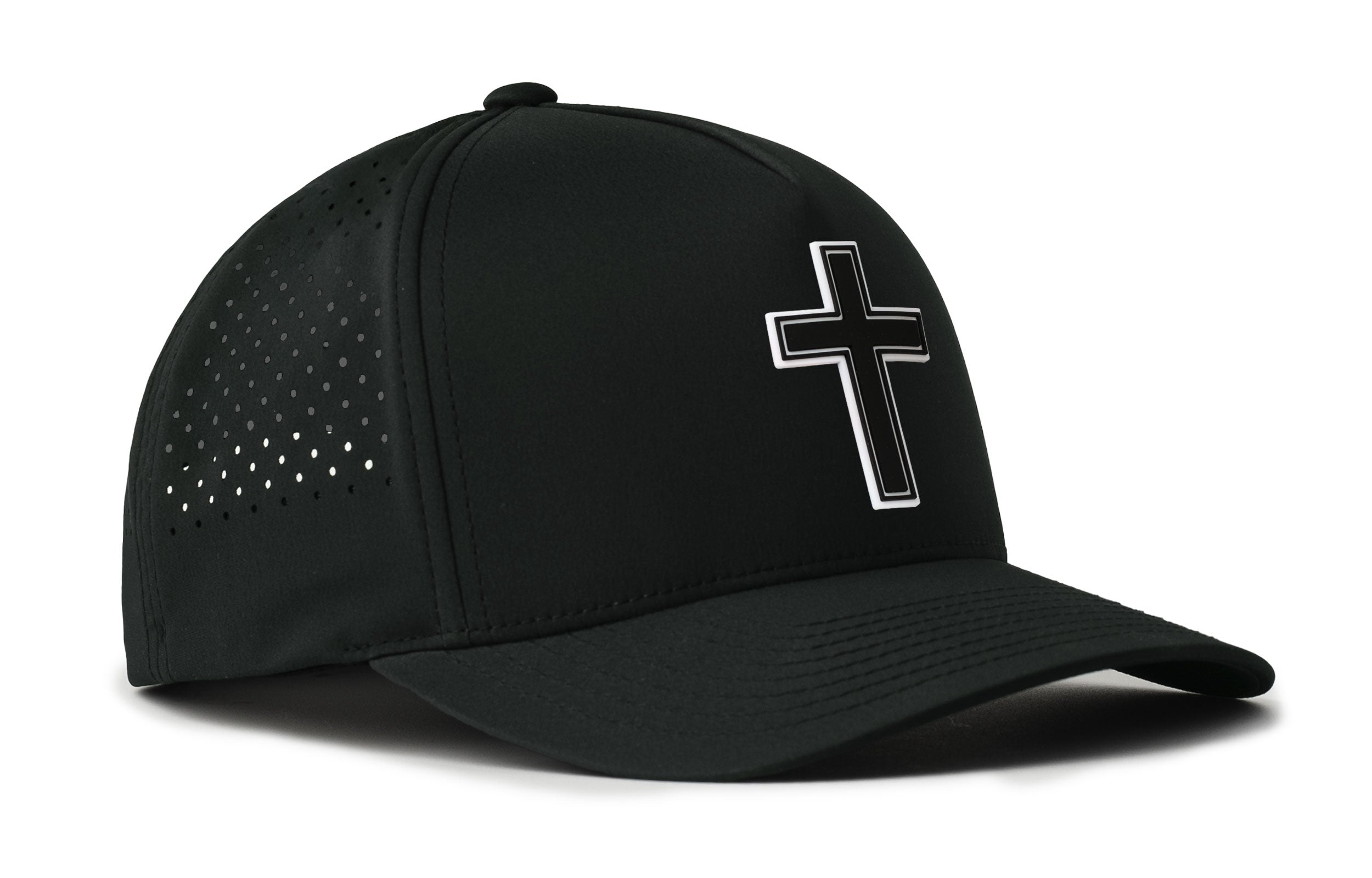 Cross Performance 5-Panel Hat  |  Black PVC Christian Flexfit® Snapback